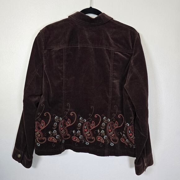 Jones New York Y2K Jacket Women's L Brown Velvet Embroidered Gilmore Girls Boho - Picture 2 of 9